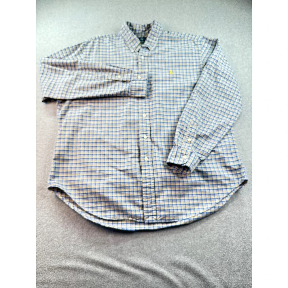 Polo Ralph Lauren Mens XL Classic Fit Plaid Button Down Shirt Blue Yellow Cotton